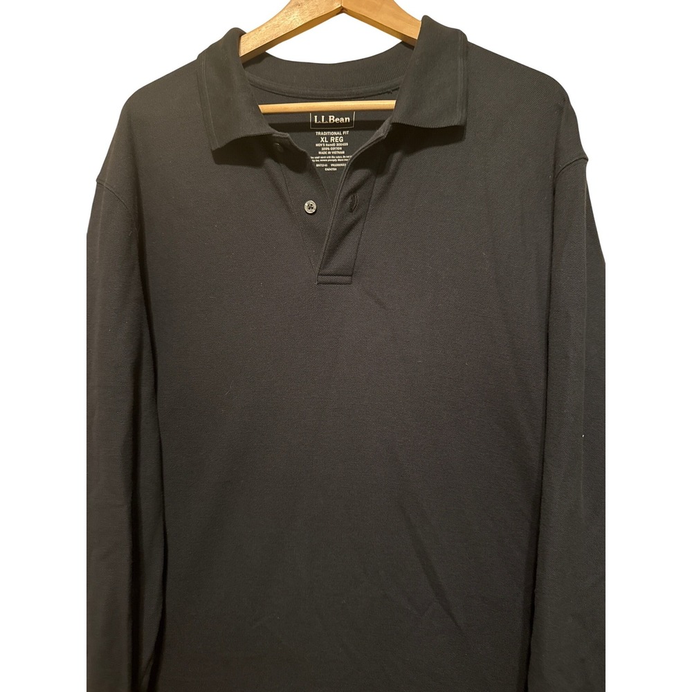 LL Bean Traditional Fit Long Sleeve Polo‎ Shirt XL REG Black Cotton Mens
